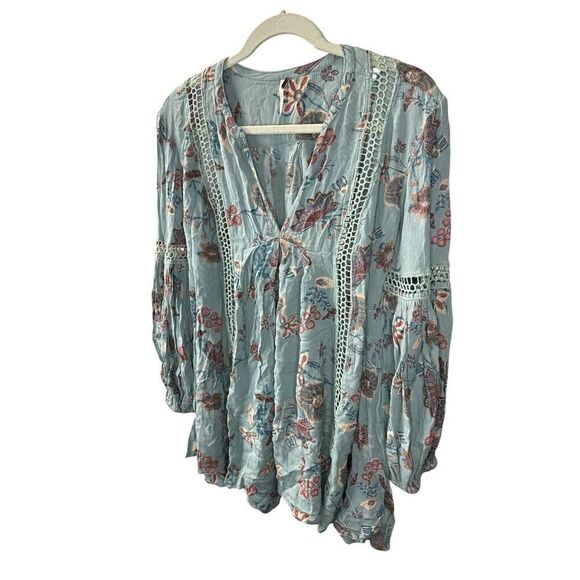 Free People Just The Two Of Us Floral Lace Inset Tunic Dress Mint Green Small - Picture 8 of 13
